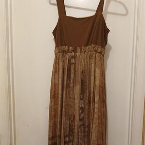 Chic Brown Patterned Maxi Dress with belt free shipping